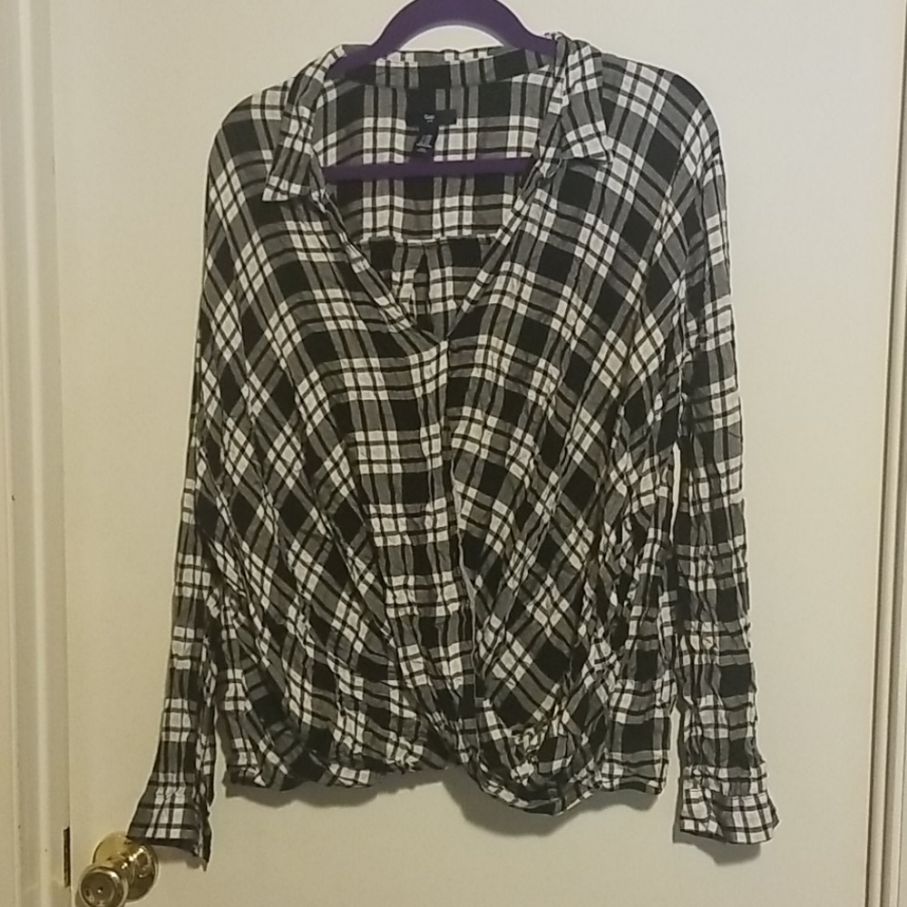Gap Black/White Striped Long Sleeve Shirt Size XXL